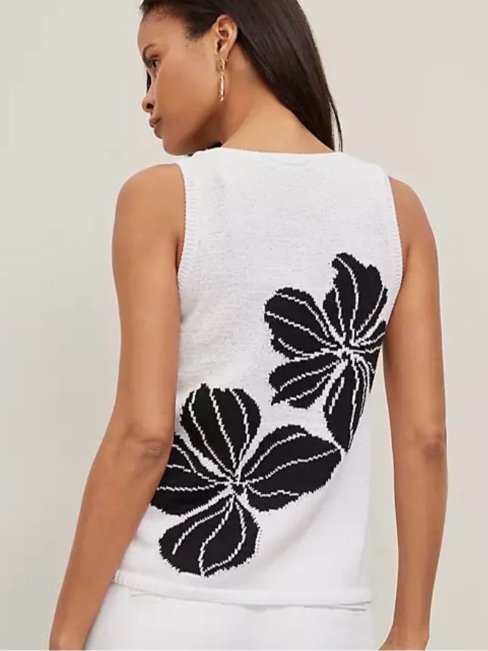 Ann Taylor White Tank Top with Black Floral Knit Pattern - Picture 3 of 5